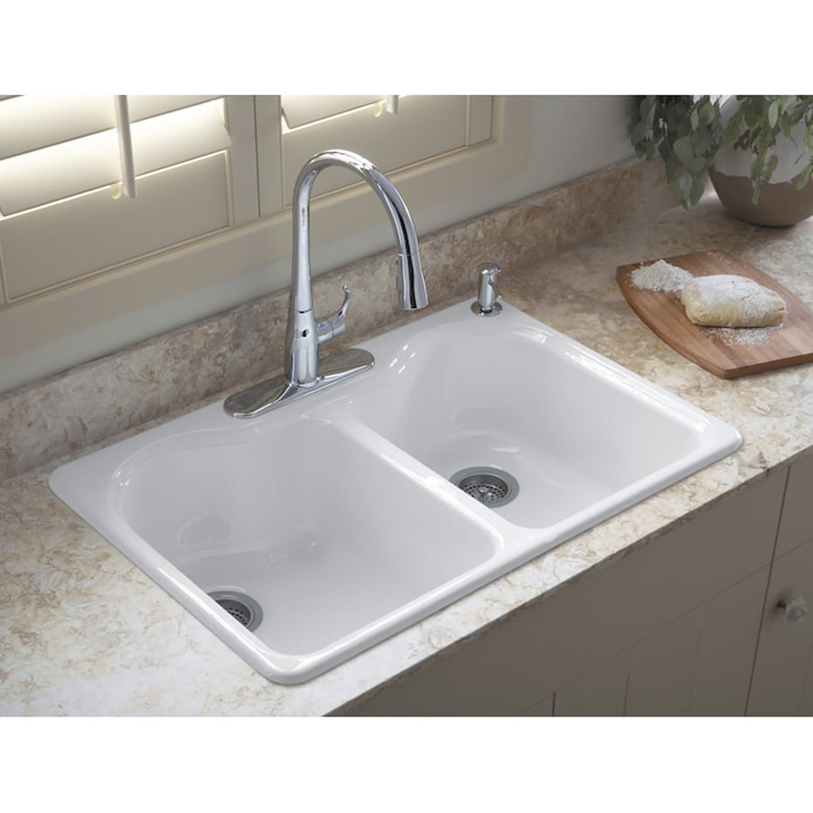 Shop KOHLER Hartland White DoubleBasin DropIn Kitchen Sink at