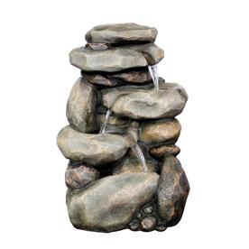 Shop Garden Treasures 30.67-in Resin Rock Waterfall Fountain at Lowes.com