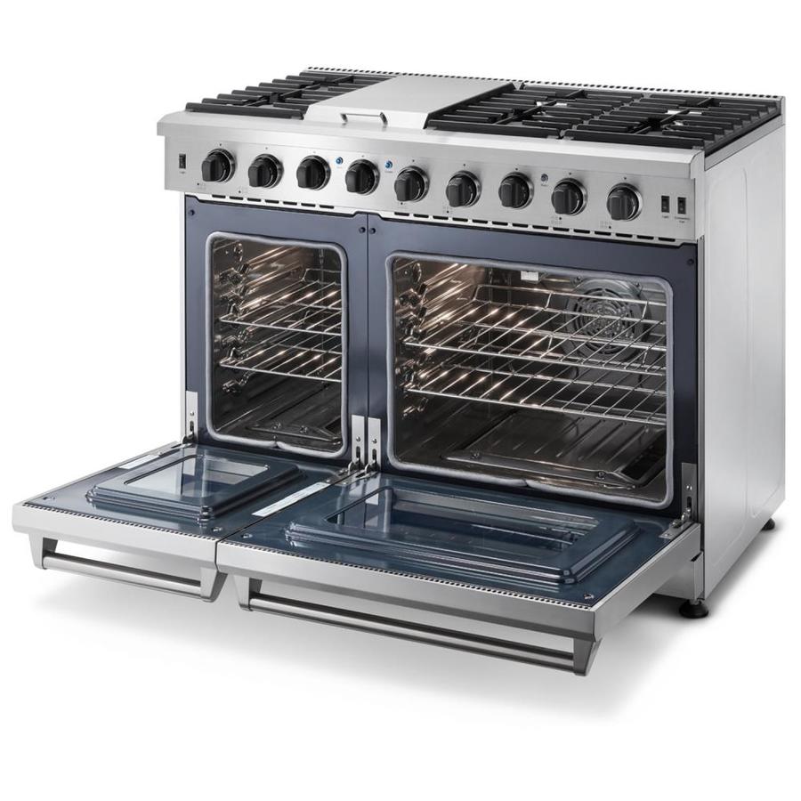 HRG4808U-LP in Gas Range 6 Burners 1 Griddle 6.7cu.ft Oven Propane//NG Double Oven with Thor Kitchen 48 Free Standing/&Slide