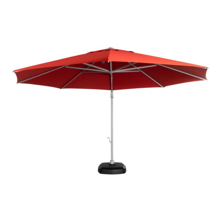 Simplyshade 12 5 Ft Octagon Red With Platinum Aluminum Frame Push Button Tilt Cantilever Patio Umbrella And Base In The Patio Umbrellas Department At Lowes Com