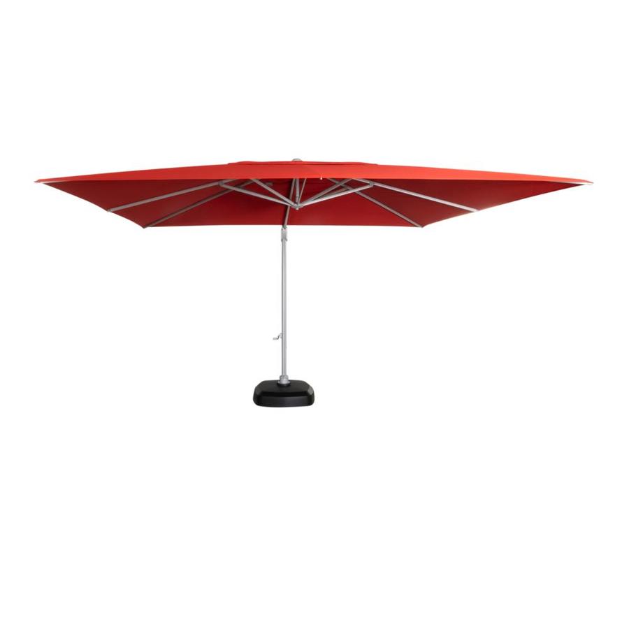 Simplyshade 12 Ft Rectangular Red With Platinum Aluminum Frame Push Button Tilt Cantilever Patio Umbrella And Base In The Patio Umbrellas Department At Lowes Com