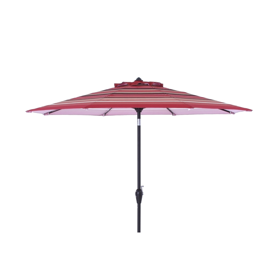 Allen Roth 9 Ft Round Red Wheat Stripe With Brown Aluminum Frame Auto Tilt Market Patio Umbrella In The Patio Umbrellas Department At Lowes Com