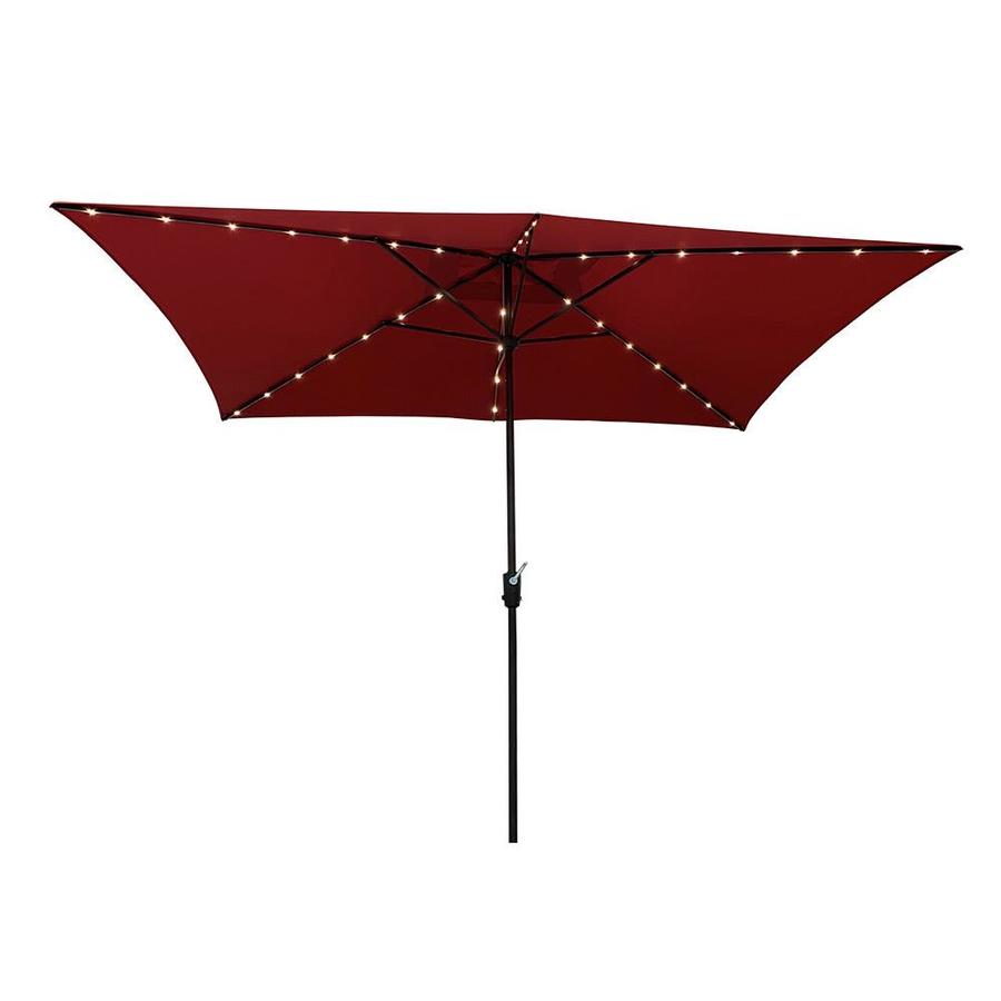 Simplyshade 7 Ft Rectangular Red With Brown Aluminum Frame Solar Powered No Tilt Market Patio Umbrella In The Patio Umbrellas Department At Lowes Com