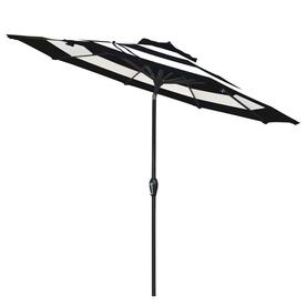 Allen Roth 9 Ft Octagon Black And White Stripe With Brown Steel Frame Auto Tilt Market Patio Umbrella In The Patio Umbrellas Department At Lowes Com