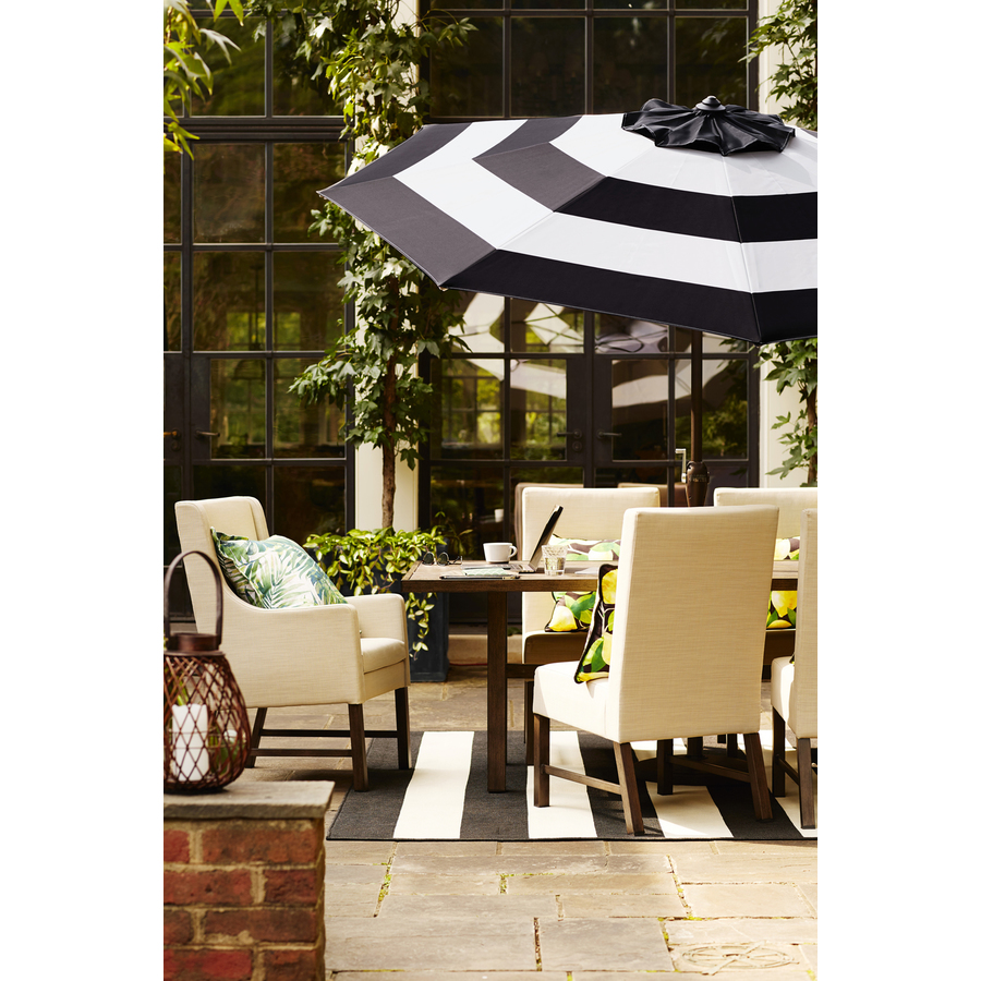 Allen Roth 9 Ft Octagon Black And White Stripe With Brown Steel Frame Auto Tilt Market Patio Umbrella In The Patio Umbrellas Department At Lowes Com