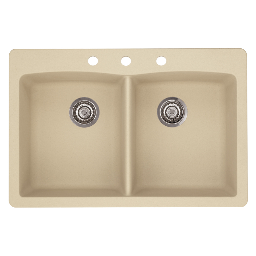 Shop BLANCO Diamond 22-in x 33-in Biscotti Double-Basin Granite Drop ...