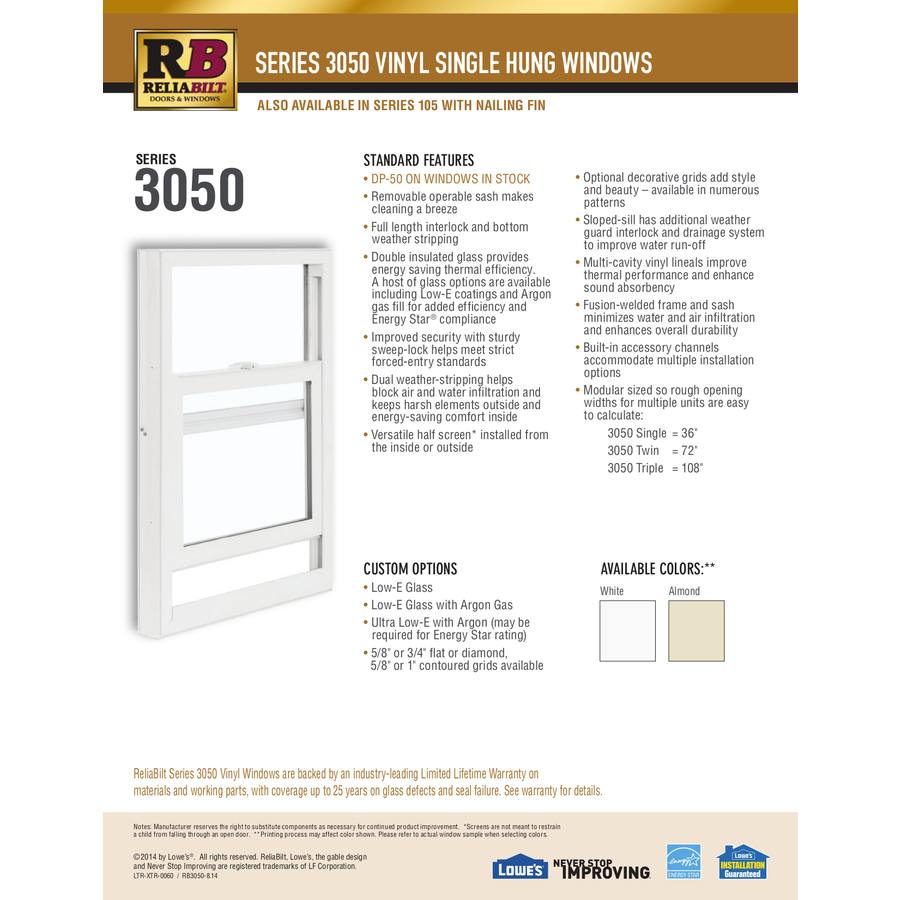 Reliabilt 455 Series 31 5 In X 61 5 In Vinyl New Construction White Double Hung Window In The Double Hung Windows Department At Lowes Com