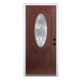 Benchmark by Therma-Tru 36-in Oval Lite Decorative Mahogany Inswing Fiberglass Entry Door