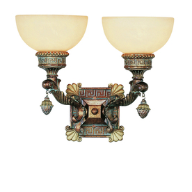 UPC 736916169127 product image for Portfolio 15.5-in W 2-Light Lincoln Copper Arm Hardwired Wall Sconce | upcitemdb.com