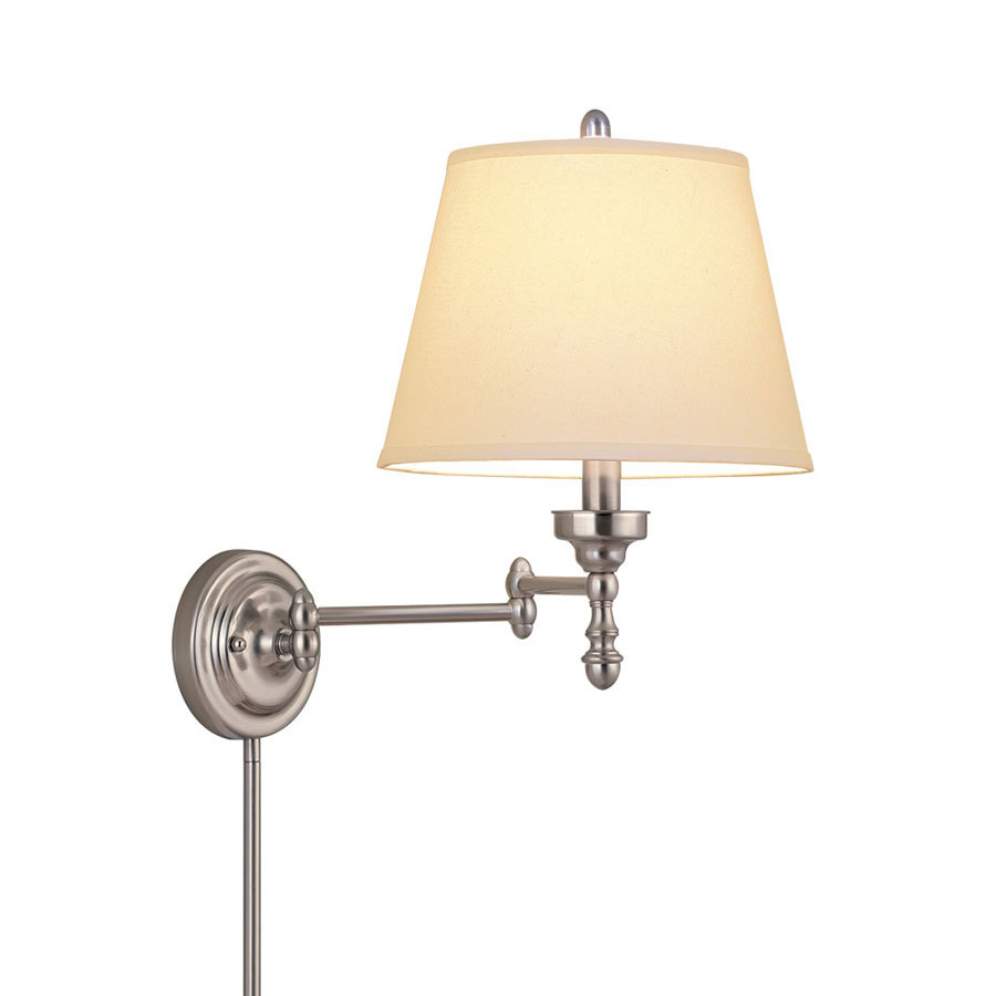 Shop allen + roth 15.62-in H Brushed Nickel Swing-Arm Wall-Mounted Lamp with Fabric Shade at ...