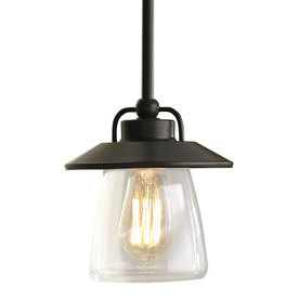 allen + roth 6-7/8"W Mission Bronze Aztec Pendant Light with Clear Shade