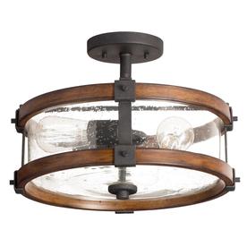 Kichler Lighting Barrington 14.02-in W Distressed Black and Wood Clear Glass Semi-Flush Mount Light