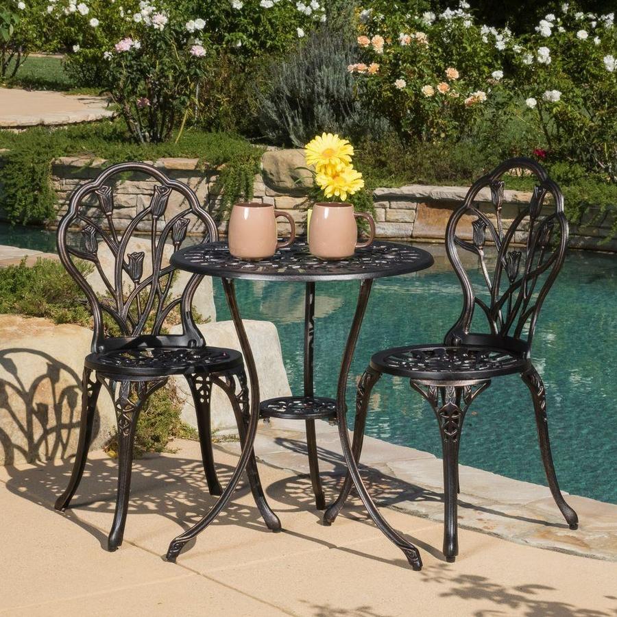Weatherproof with Timeless Design Kinger Home 3 Piece Patio Bistro Table Set Outdoor Furniture Cast Aluminum Bistro Set Table with Cushions Black
