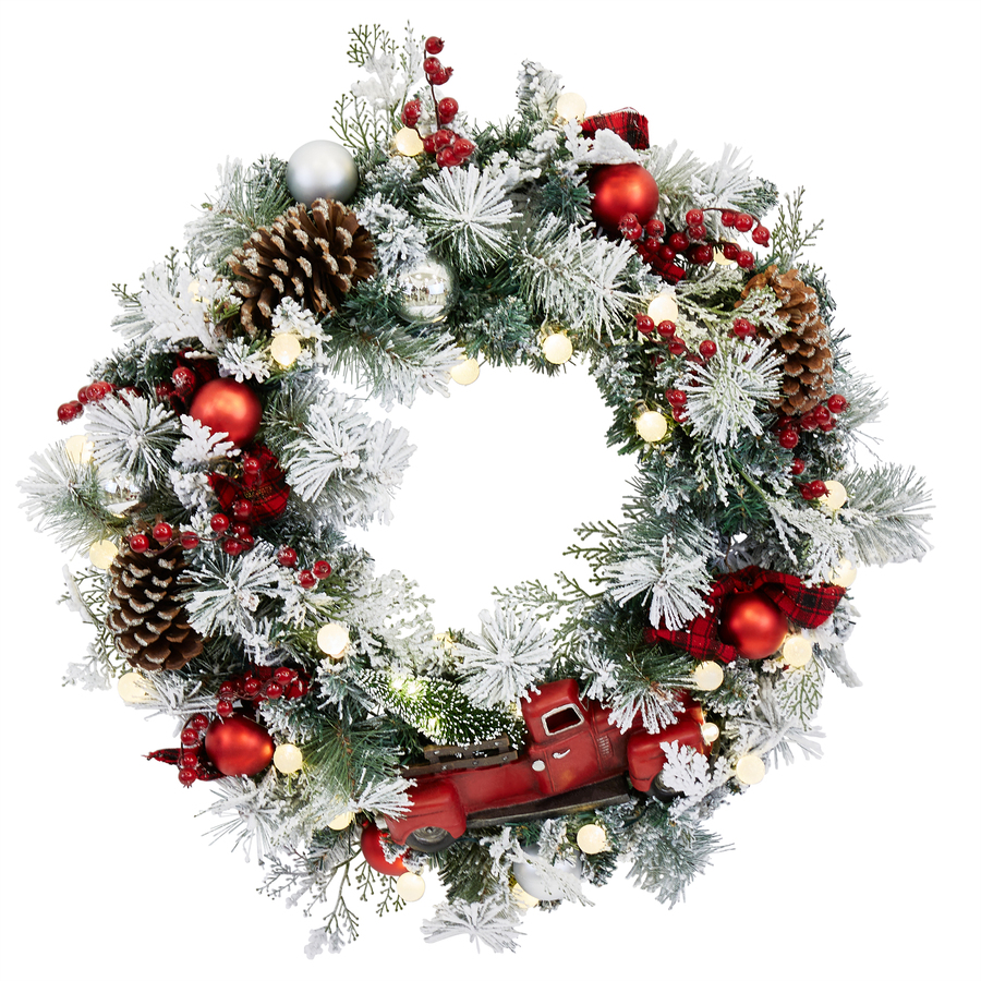 Holiday Living 30 In Battery Operated White Red Green Brown Frosted Artificial Christmas Wreath With White Warm Led Lights In The Artificial Christmas Wreaths Department At Lowes Com