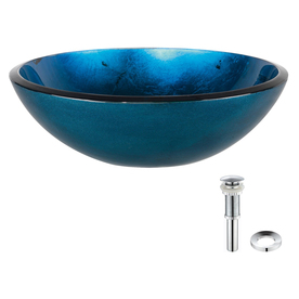 ... Blue Tempered Glass Drop-In Round Bathroom Sink (Drain Included