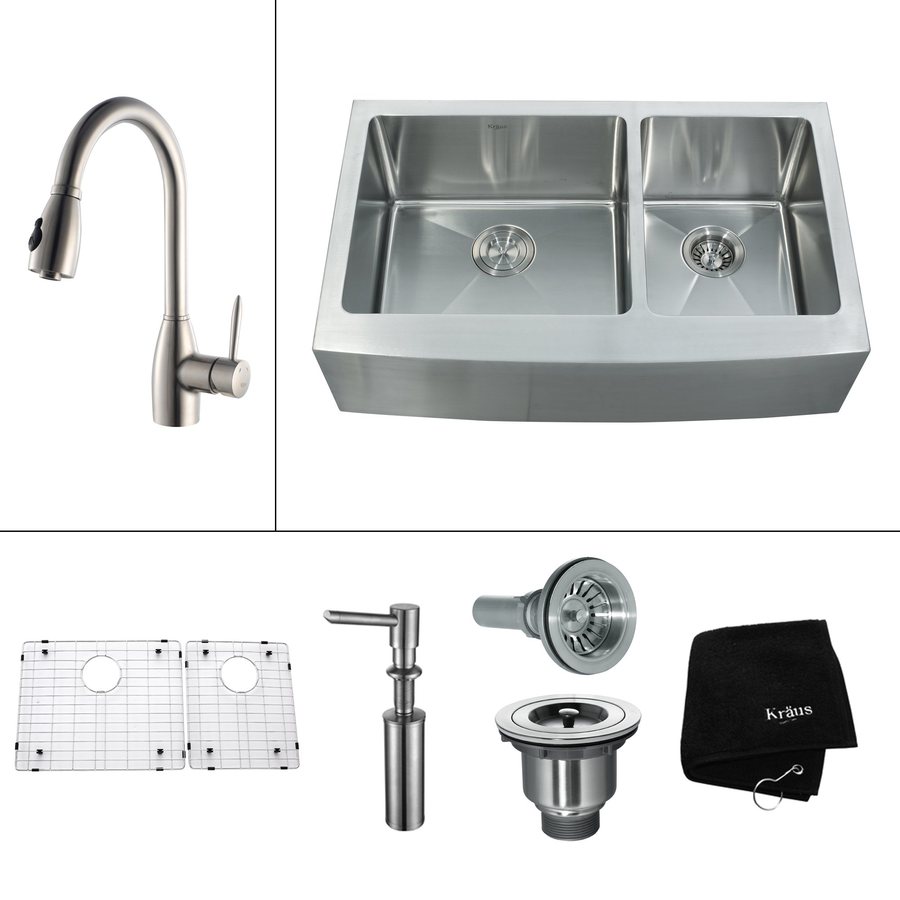 ... kraus 16 gauge double basin apron front stainless steel kitchen sink