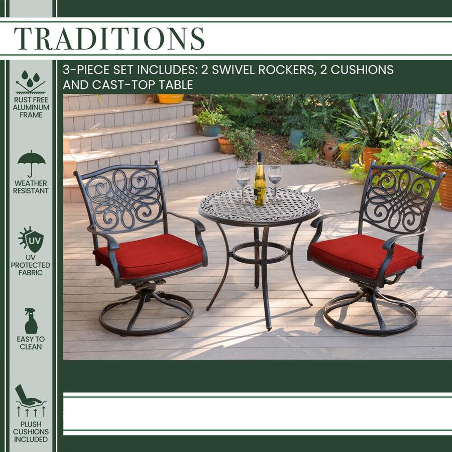 Hanover Traditions 3 Piece Metal Frame Patio Conversation Set With Cushions In The Patio Conversation Sets Department At Lowes Com