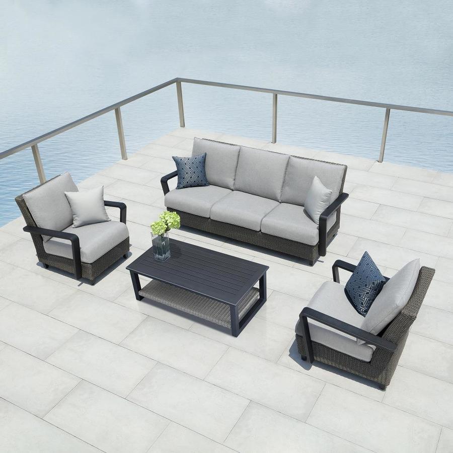 Ove Decors Augusta 4 Piece Metal Frame Patio Conversation Set With Acrylic Cushions In The Patio Conversation Sets Department At Lowes Com