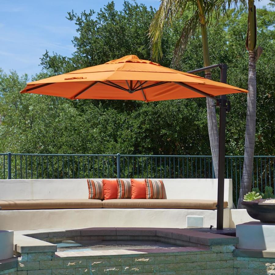 California Umbrella 11 Ft Octagon Navy With Bronze Aluminum Frame Auto Tilt Cantilever Patio Umbrella And Base In The Patio Umbrellas Department At Lowes Com