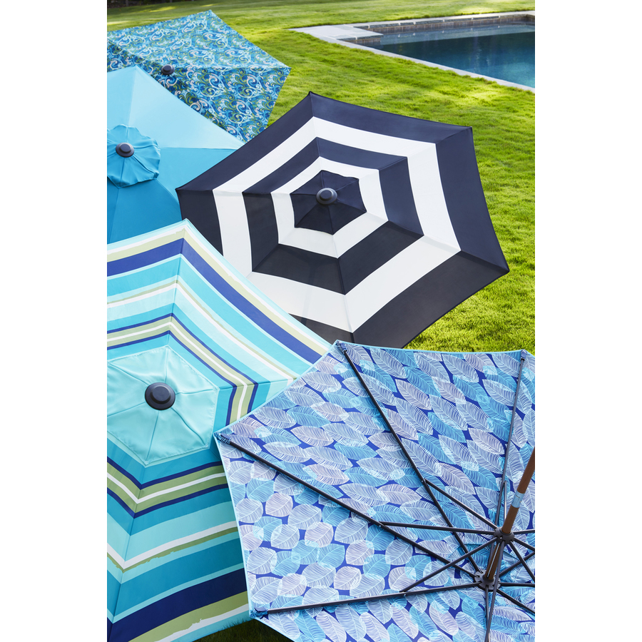 Garden Treasures 7 5 Ft Round Teal With Dark Brown Steel Frame No Tilt Market Patio Umbrella In The Patio Umbrellas Department At Lowes Com