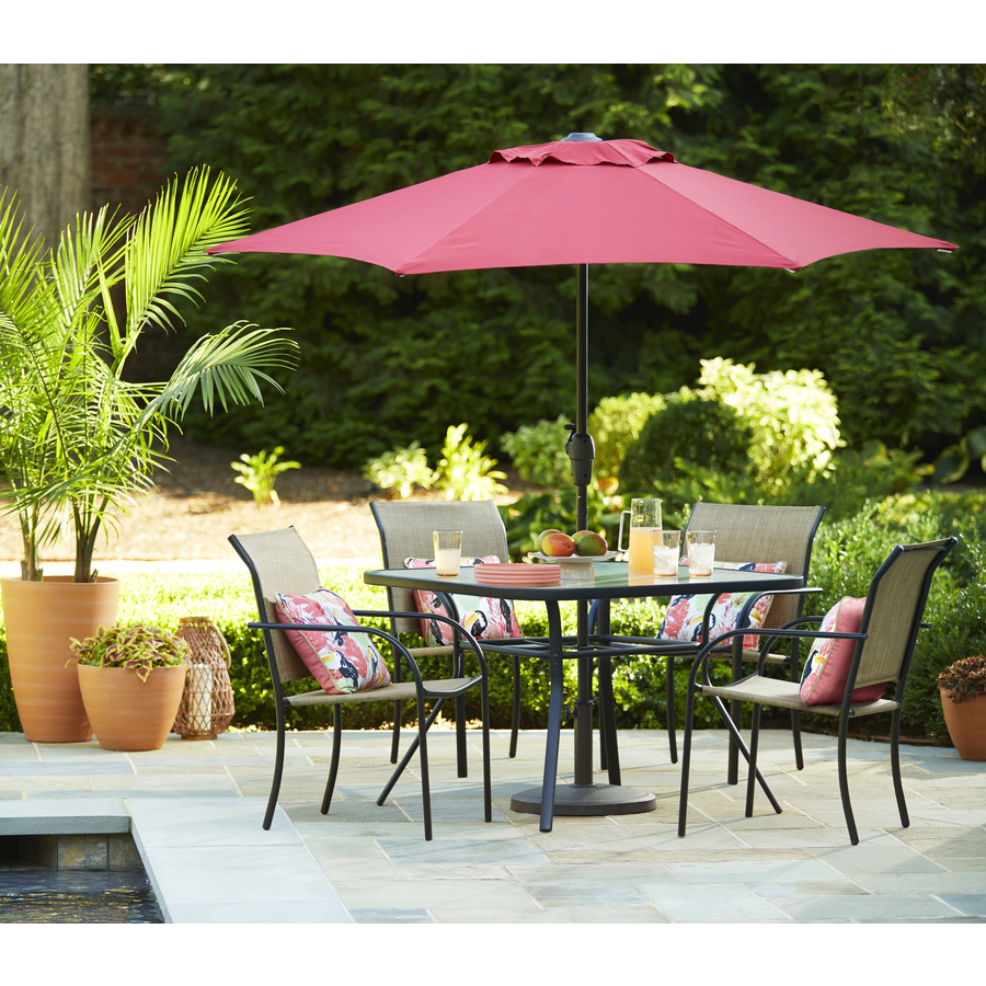 Garden Treasures Pelham Bay Square Outdoor Dining Table 42 In W X 42 In L With Umbrella Hole In The Patio Tables Department At Lowes Com