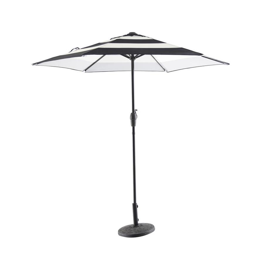 Garden Treasures 7 5 Ft Round Black And White Stripe With Black Steel Frame No Tilt Market Patio Umbrella In The Patio Umbrellas Department At Lowes Com