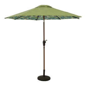 Allen Roth 9 Ft Round Green Palm Leaft With Brown Woodgrain Aluminum Frame Auto Tilt Market Patio Umbrella In The Patio Umbrellas Department At Lowes Com