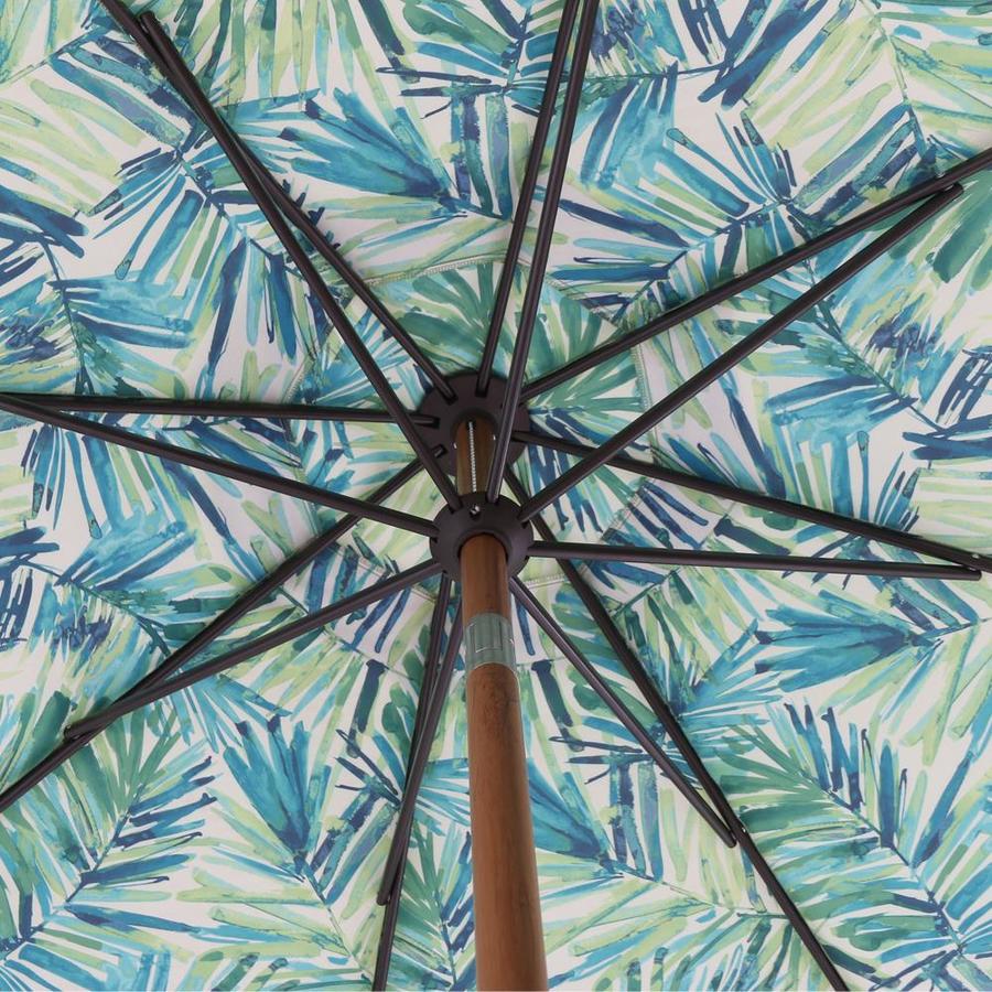 Allen Roth 9 Ft Round Green Palm Leaft With Brown Woodgrain Aluminum Frame Auto Tilt Market Patio Umbrella In The Patio Umbrellas Department At Lowes Com