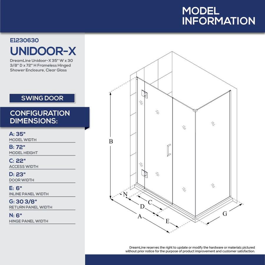 Dreamline Unidoor X 72 In H X 35 In W Frameless Hinged Chrome Shower Door Clear Glass In The Shower Doors Department At Lowes Com