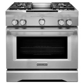 KitchenAid 36-in 5.1-cu ft Self-Cleaning Convection Single Oven Dual Fuel Range (Stainless Steel) KDRS463VSS