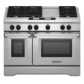 KitchenAid 48-in 6-Burner 6.3-cu ft Self-Cleaning Convection Single Oven Dual Fuel Range (Stainless Steel) KDRU783VSS