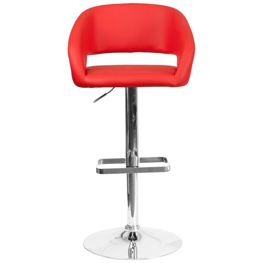 Contemporary Red Vinyl Adjustable Height Barstool With Chrome Base