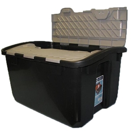 Real Organized 12-Gallon Grey and Black Plastic Lidded Crate