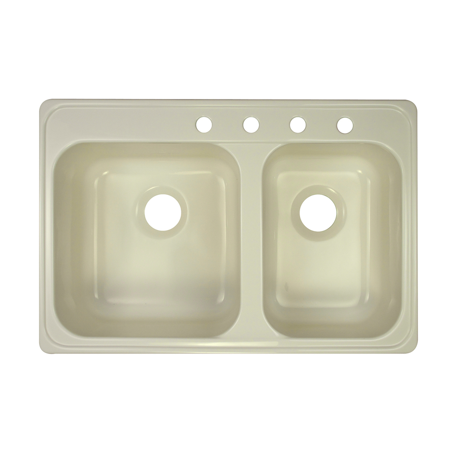 Lyons Panhandler 22 in x 33 in Biscuit Double Basin Acrylic Drop In 4 Hole Commercial Kitchen Sink