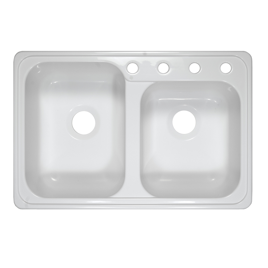 Lyons Style Z 20.5 in x 31 in White Double Basin Acrylic Drop In 4 Hole Commercial Kitchen Sink