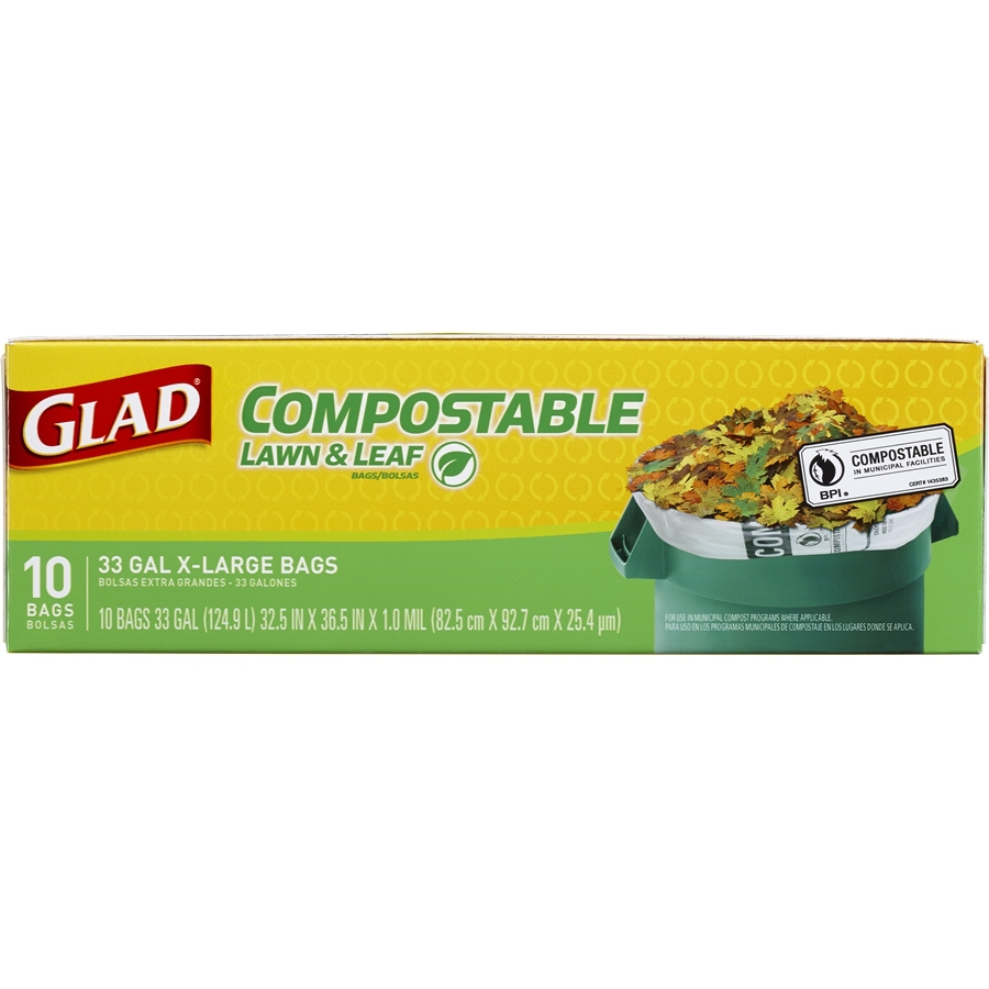 Glad Compostable 10 Count 33 Gallon Green Outdoor Leaf Trash Bags