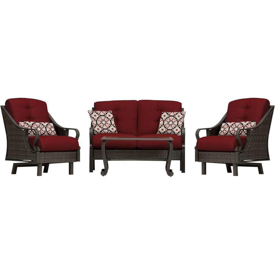 Hanover Ventura 4-Piece Metal Frame Patio Conversation Set with Cushions | VENTURA4PC-RED