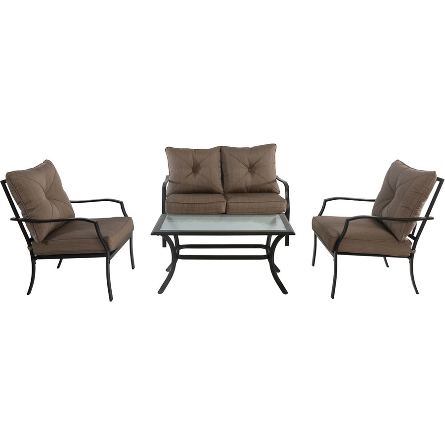 Hanover Outdoor Furniture Palm Bay 4-Piece Metal Frame Patio Conversation Set with Hanover Cushions | PALMBAY4PC-TAN