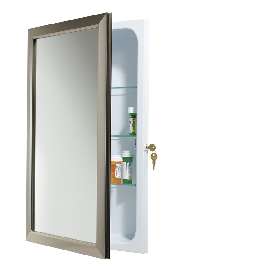 Broan Hampton Locking 25.5 in H x 15.75 in W Satin Nickel Metal Recessed Medicine Cabinet