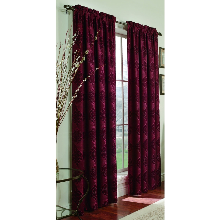 allen + roth Roselle 84 in L Geometric Burgundy Rod Pocket Curtain Panel