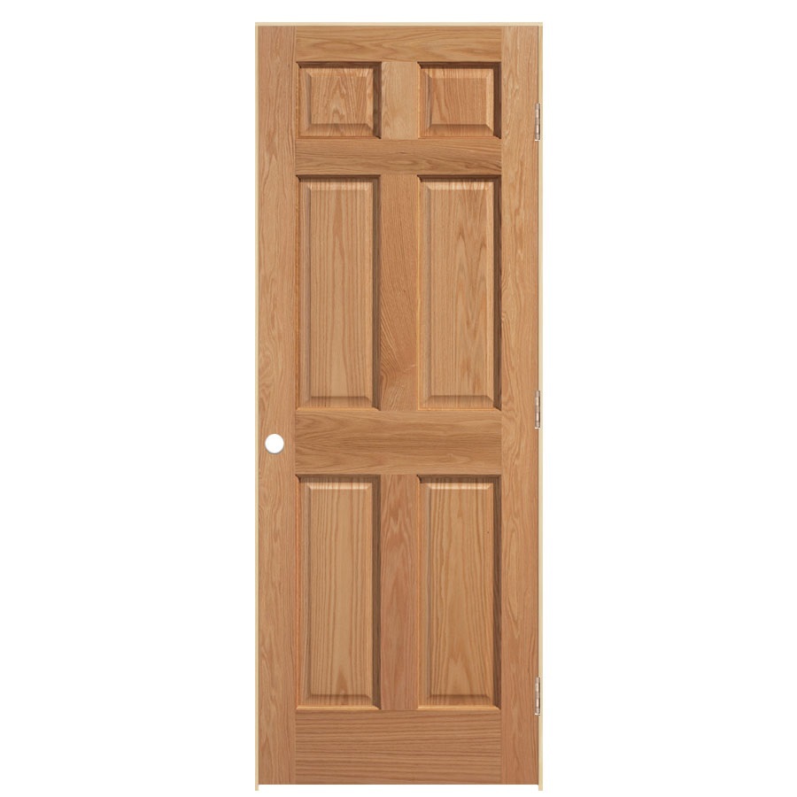 ReliaBilt 6 Panel Solid Core Oak Left Hand Interior Single Prehung Door (Common 80 in x 24 in; Actual 81.75 in x 25.75 in)