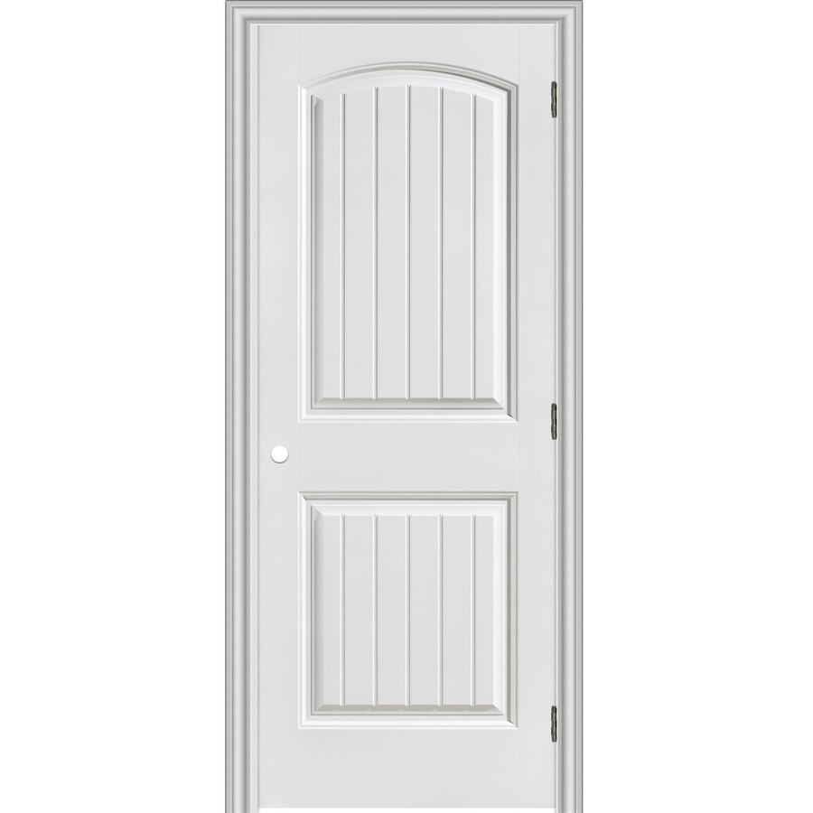 ReliaBilt 2 Panel Round Top Plank Hollow Core Smooth Molded Composite Left Hand Interior Single Prehung Door (Common 80 in x 32 in; Actual 81.75 in x 33.75 in)