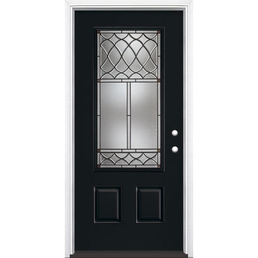 Masonite Sheldon 36-in x 80-in Fiberglass 3/4 Lite Left-Hand Inswing Peppercorn Painted Prehung Single Front Door with Brickmould in Black | 825721