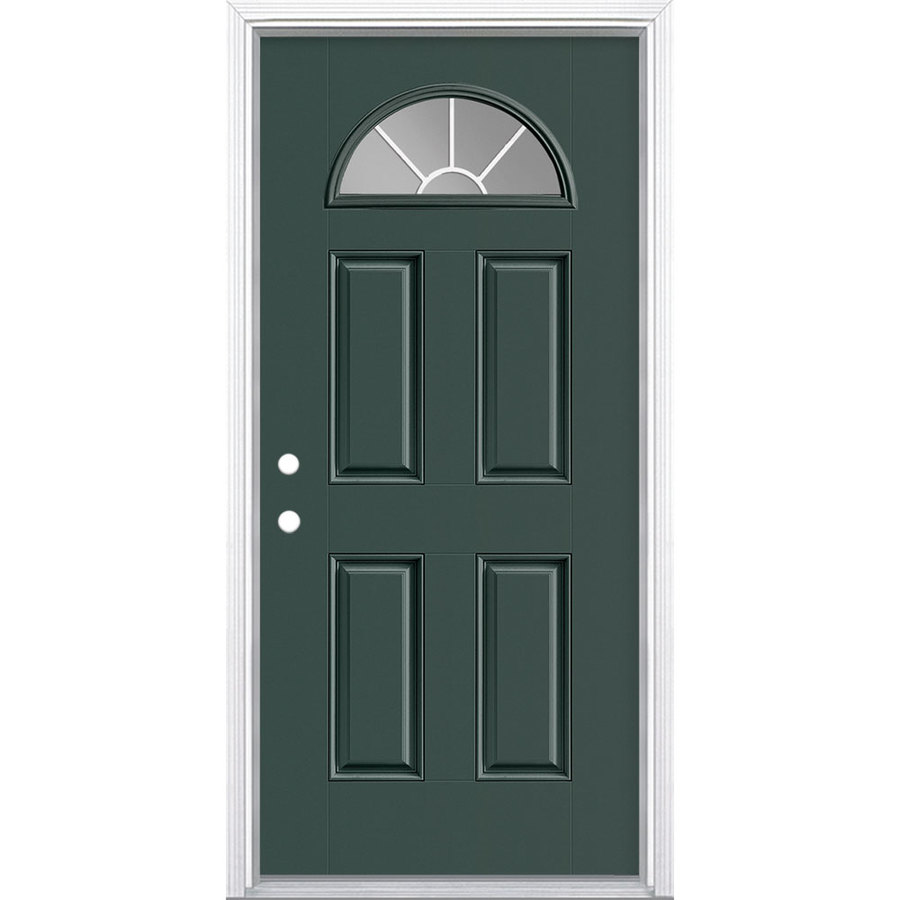 Masonite 36-in x 80-in Fiberglass 1/4 Lite Right-Hand Inswing Evergreen Painted Prehung Single Front Door with Brickmould | 1218416