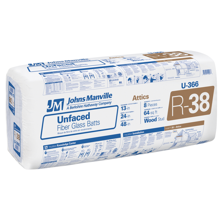 Johns Manville 8 Pack R 38 Fiberglass Insulation (48 in L X 24 in W X 13 in D)