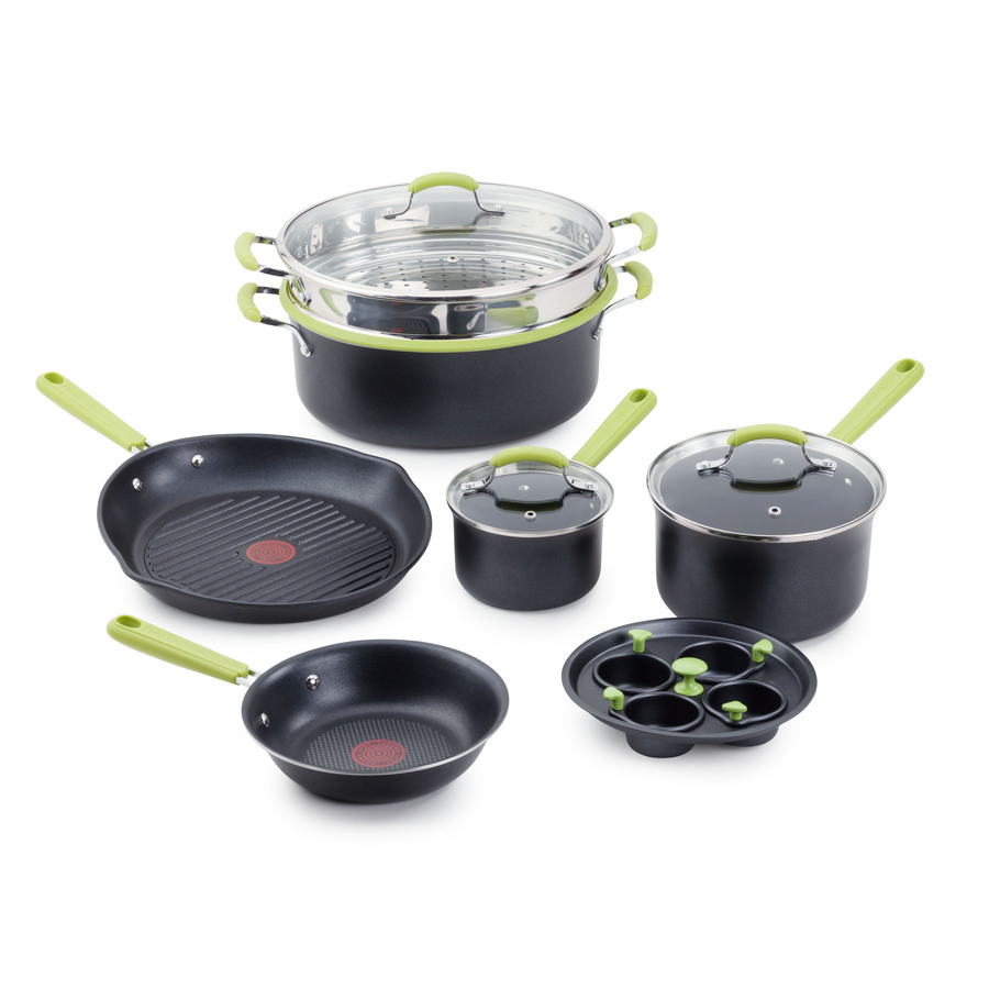 T fal 10 Piece Balanced Living Aluminum Cookware Set with Lids