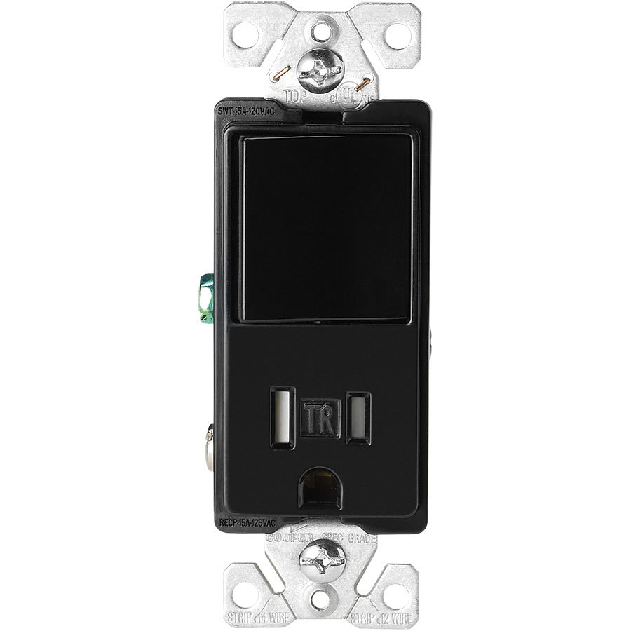 Cooper Wiring Devices 15 Amp Black Combination Decorator Light Switch