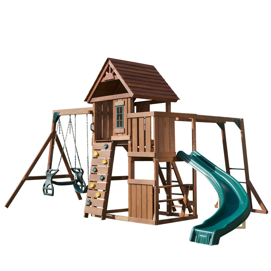 Swing N Slide Cedar Brook Ready to Assemble Kit Residential Wood Playset with Swings