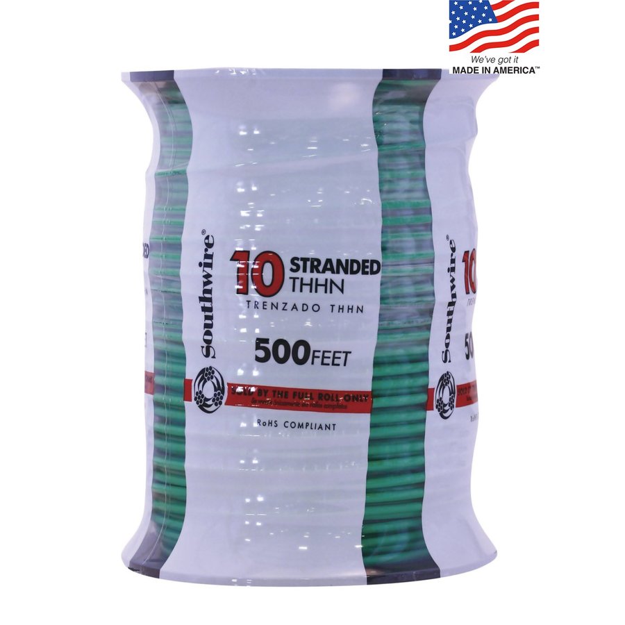 500 ft 10 AWG Stranded Green Copper THHN Wire (By the Roll)