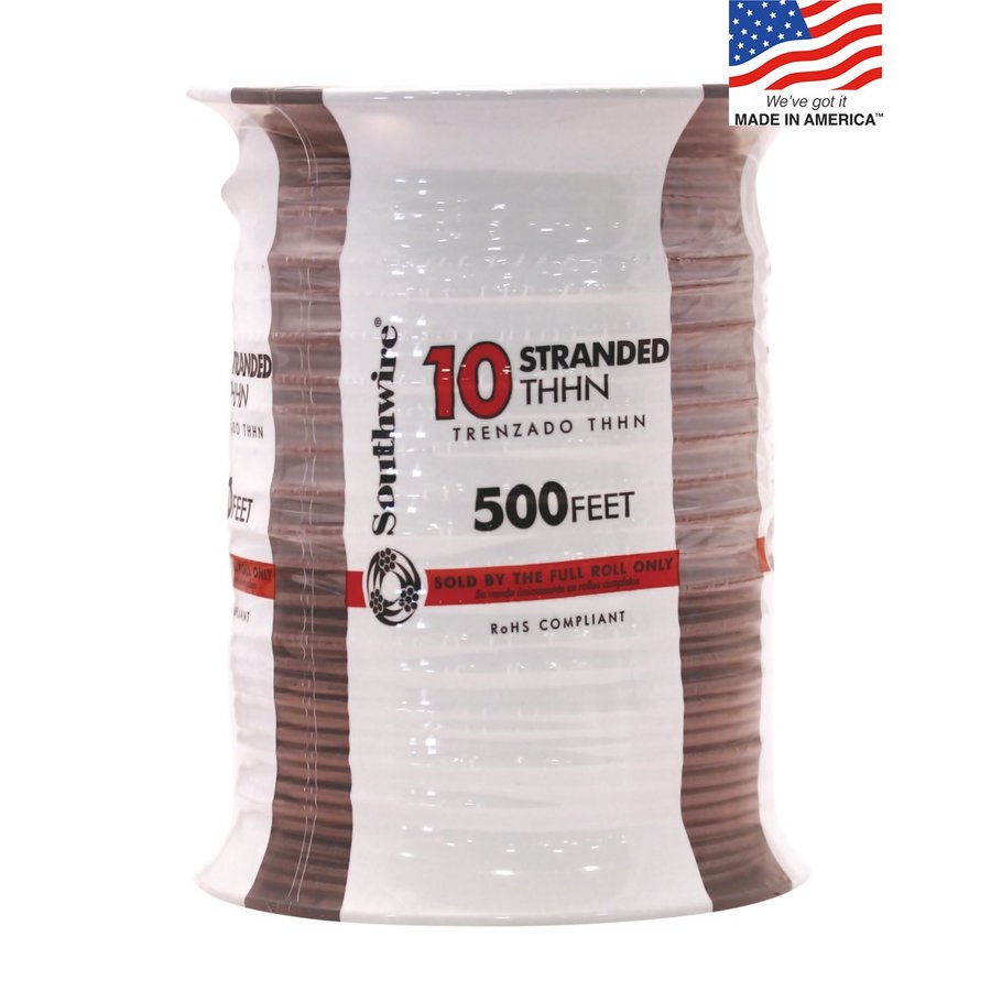 Southwire 500 ft 10 AWG Stranded Brown Copper THHN Wire (By the Roll)